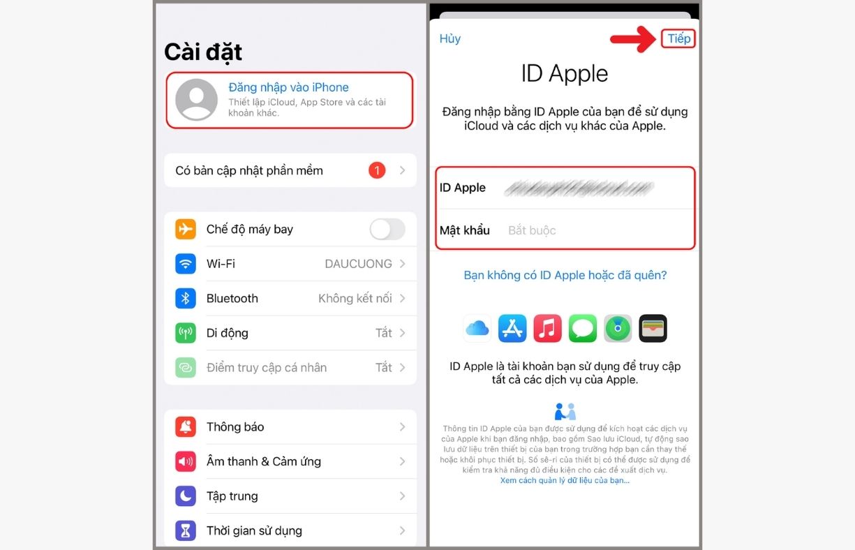 Cách đăng nhập iCloud trên iPhone