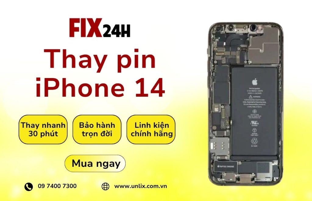 Thay pin iPhone 14 giá rẻ, linh kiện chính hãng