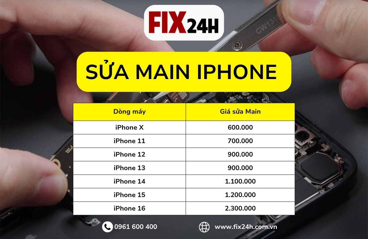 GIá sửa main iPhone tại cửa hàng Fix24h