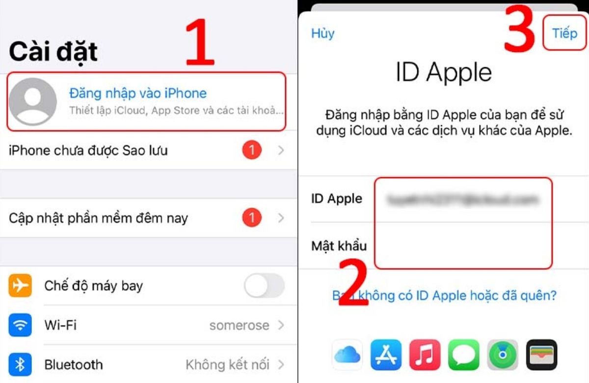 Vào Cài đặt > Chọn Đăng nhập vào iPhone