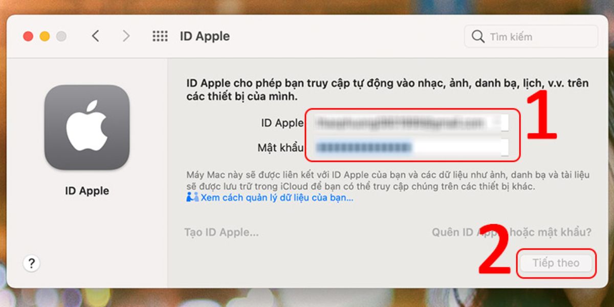 Nhập Apple ID và Mật khẩu