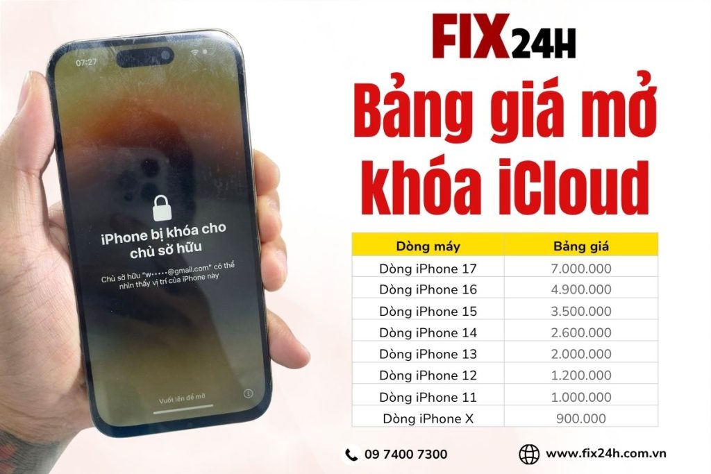 Bảng giá mở khóa iCloud tại Fix24h