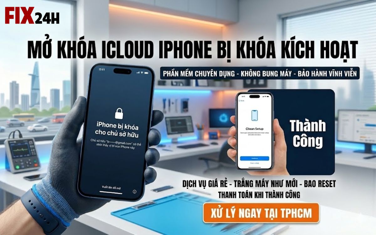 iPhone bị khóa kích hoạt iCloud và dịch vụ mở khóa uy tín tại Fix24h TPHCM