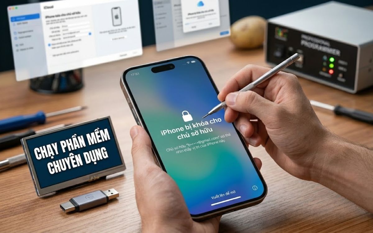 Mở khóa iCloud iPhone 15 Pro bằng phần mềm chuyên dụng không bung tháo máy