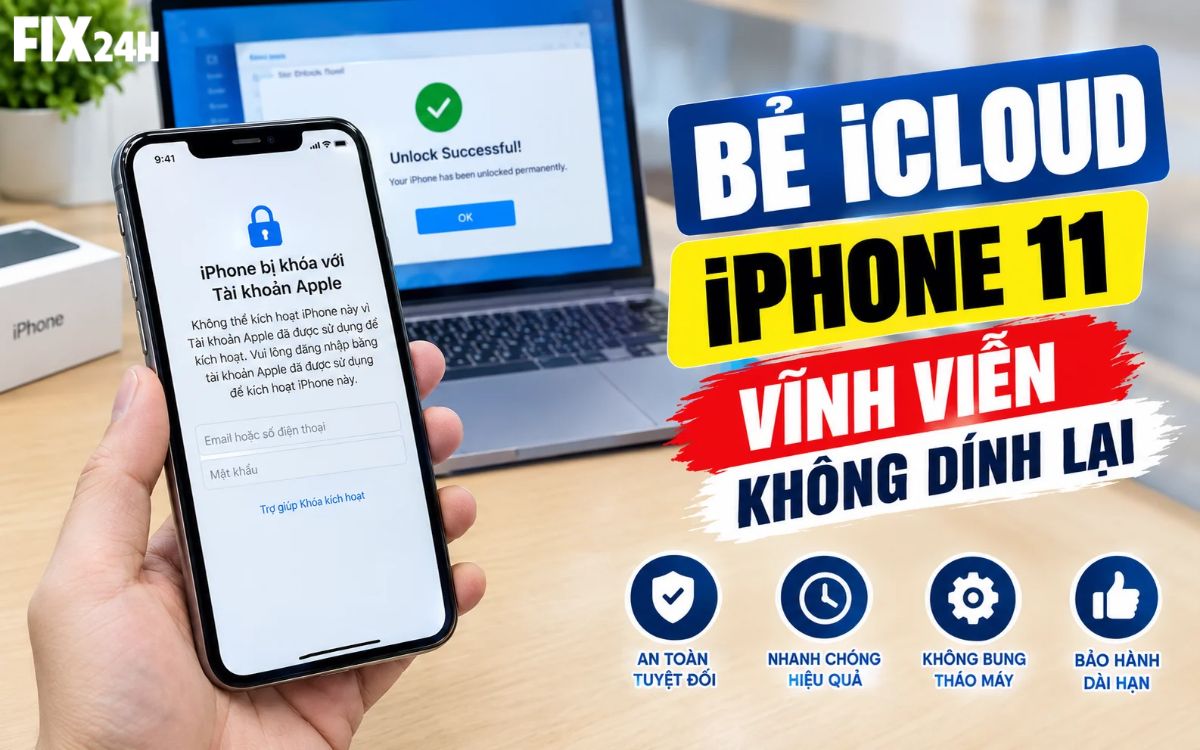 Bẻ iCloud iphone 11 vĩnh viễn không lo dính lại, bao reset máy