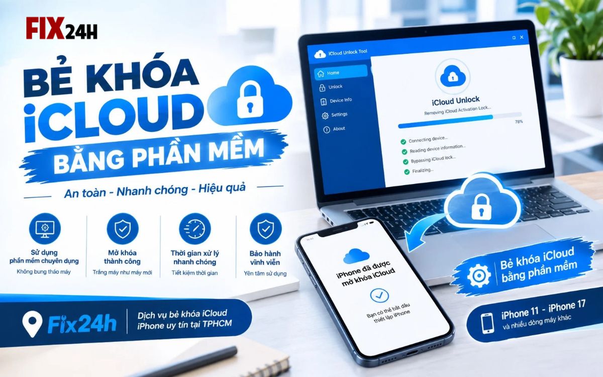 Bẻ khóa iCloud 17 bằng phần mềm chuyên biệt không bung tháo máy